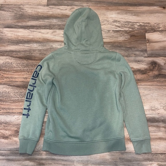 Carhartt Womens Size S 4-6 Relaxed Fit Midweight Green Graphic Hoodie Sweatshirt - Picture 2 of 3